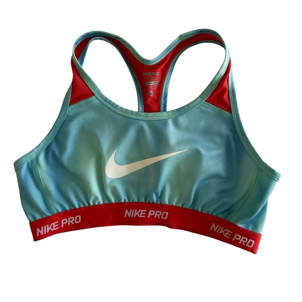 NIKE Pro Dri-Fit‎ Red and Aqua Blue Youth Girls Sports Bra, XL